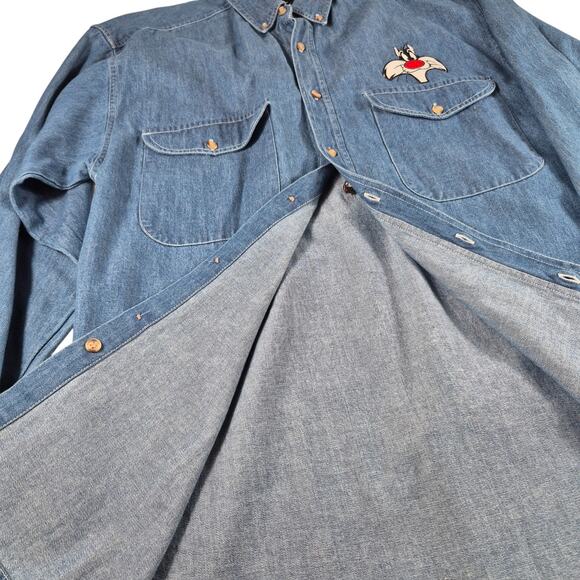 Looney Tunes Sylvester the Cat Soccer Theme Vintage Embroidered Blue Shirt XL - Picture 3 of 4